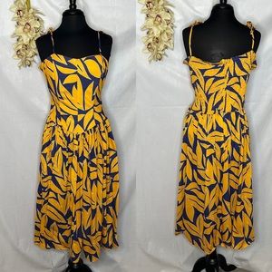 Vintage blue and yellow printed fit and flare midi dress